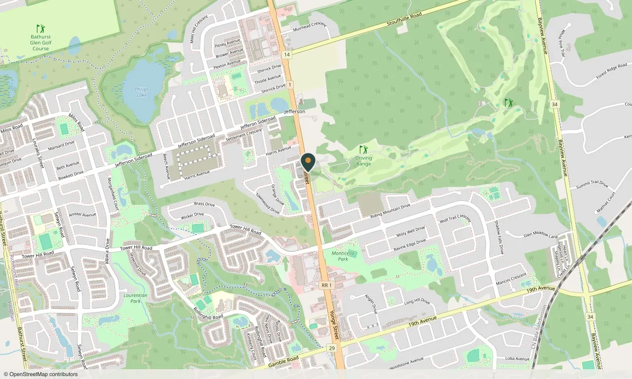 Map showing Willoway Centre on Yonge Street in Richmond Hill.